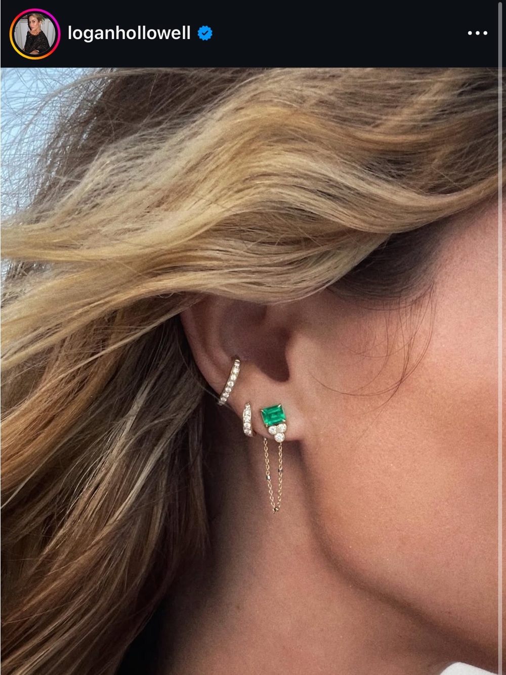 Logan Hollowell triple twinkle emerald studs
